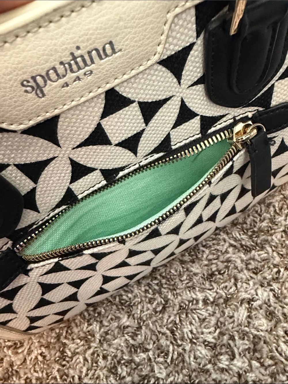 Spartina 449 Black & Cream Geometric Satchel